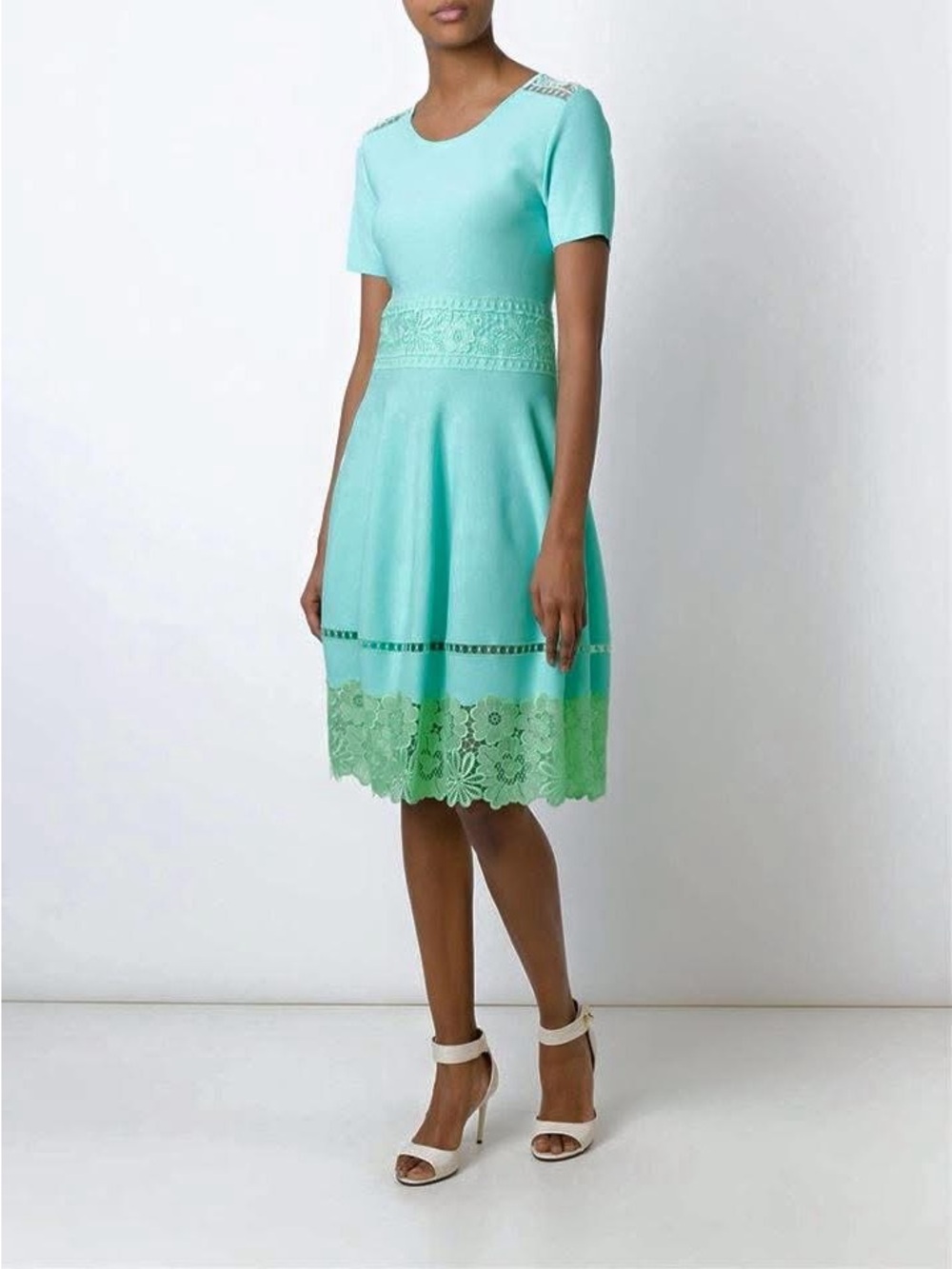 Blumarine aqua & mint green fit and flare dress lace luxurious gem sz M